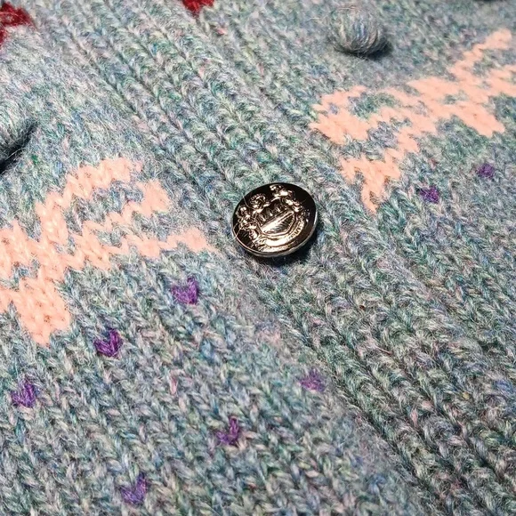 Vintage Womens 100% Scottish Shetland Wool Cottage Core Floral Bow Cardigan - Picture 5 of 8